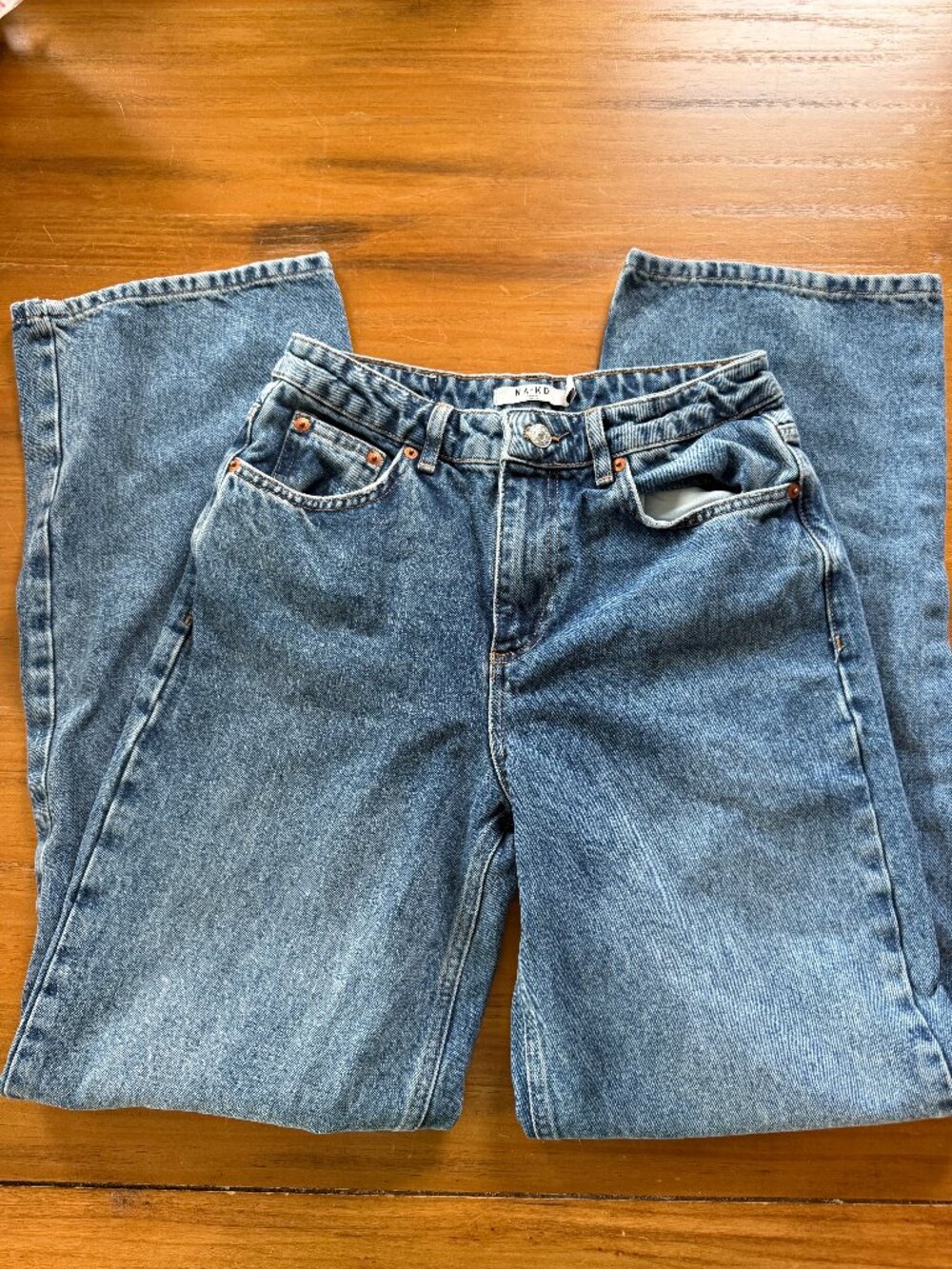 NA-KD Medium Wash High-Rise Straight Leg Jeans Size 40